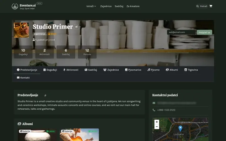 Organizacija - What visitors see