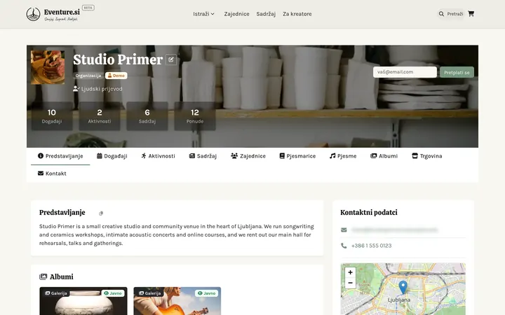 Organizacija - What visitors see