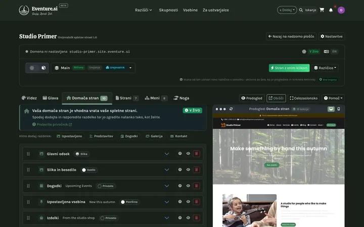 Spletna stran - Kako upravljate